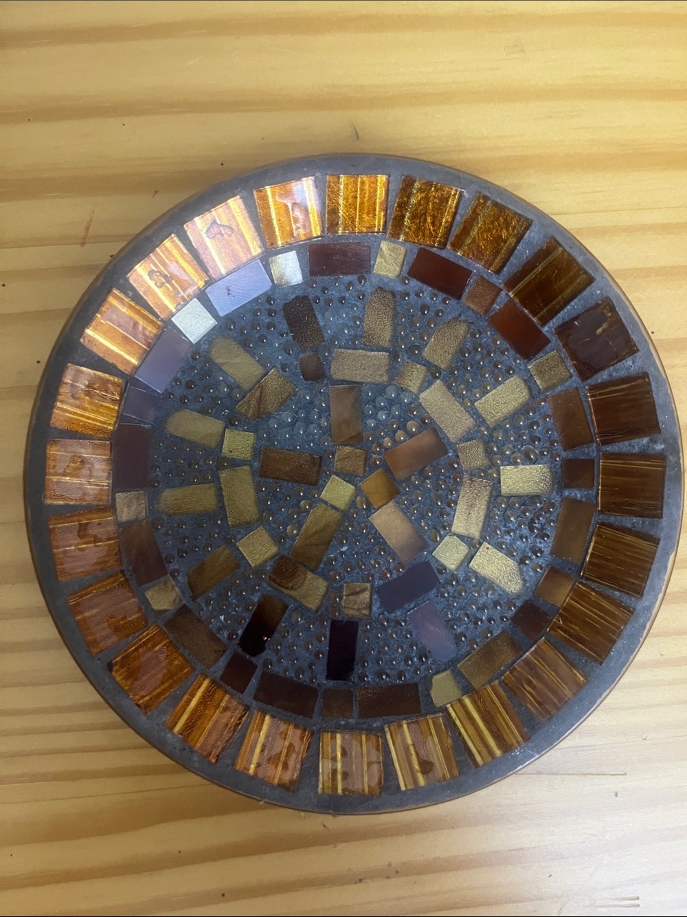 Artisan Mosaic Glass Decorative Plate - Amber and Brown Trinket Dish classy 733